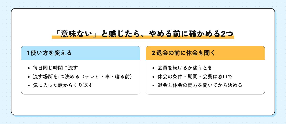 「意味ない」と感じたときに、やめる前に確かめる2つの図。使い方を変えることと、退会の前に休会を聞くこと